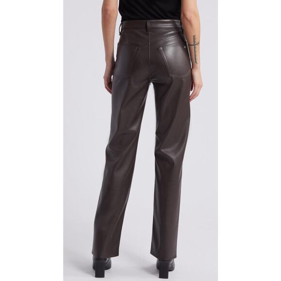 Rag & Bone Harlow Straight Leg Faux Leather Pants Dark Brown 32 - Picture 4 of 8